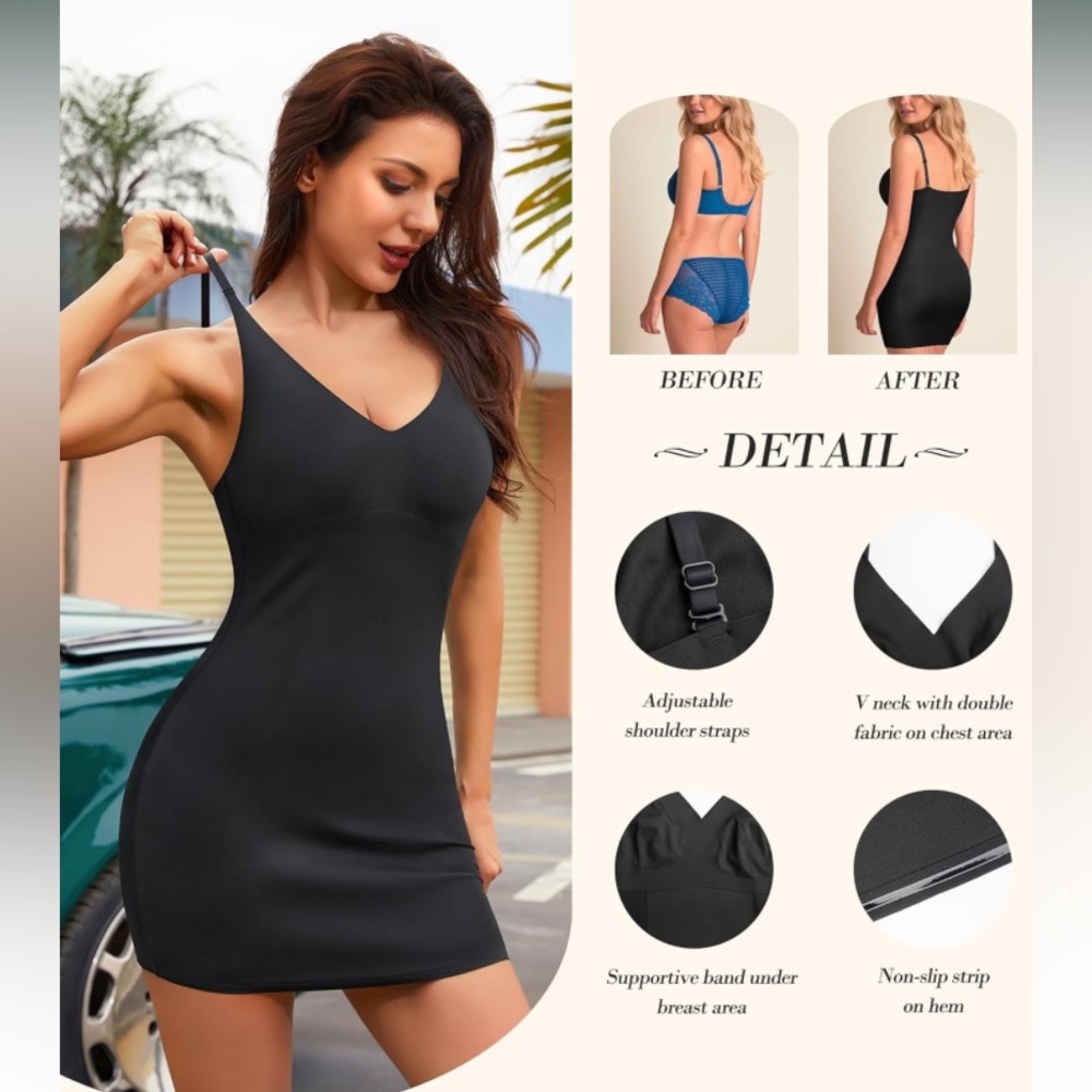Shapewear Tummy Control Mini Under Dress Body Shaper Seamless Spaghetti Straps